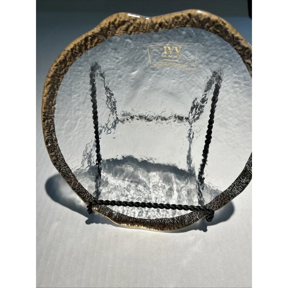 Glacier IVV Italian Textured Art‎ Glass 10K Gold Trimmed 9 Inch Serving Bowl